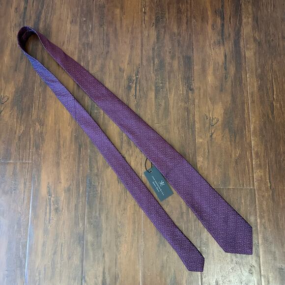 JOHN VARVATOS USA Neck Tie Mens Burgundy Silk Flecked Signature Tailored NWT - Picture 2 of 10